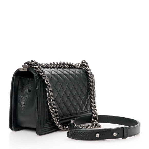 Black Quilted Leather Bag Caviar Medium Boy Flap Black - Picture 2 of 11